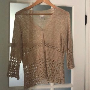 Laura Petite tan crochet cardigan